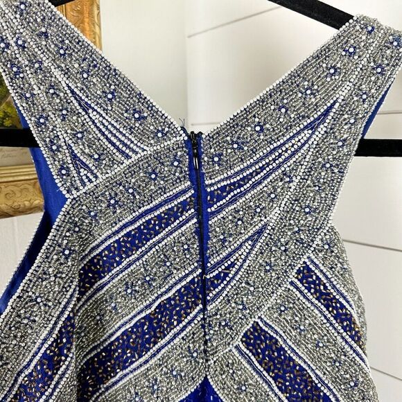 Laurence Kazar Vintage Silk Beaded Evening Gown Size Small Blue - Picture 9 of 10